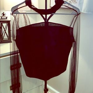 Sheer long sleeve crop top